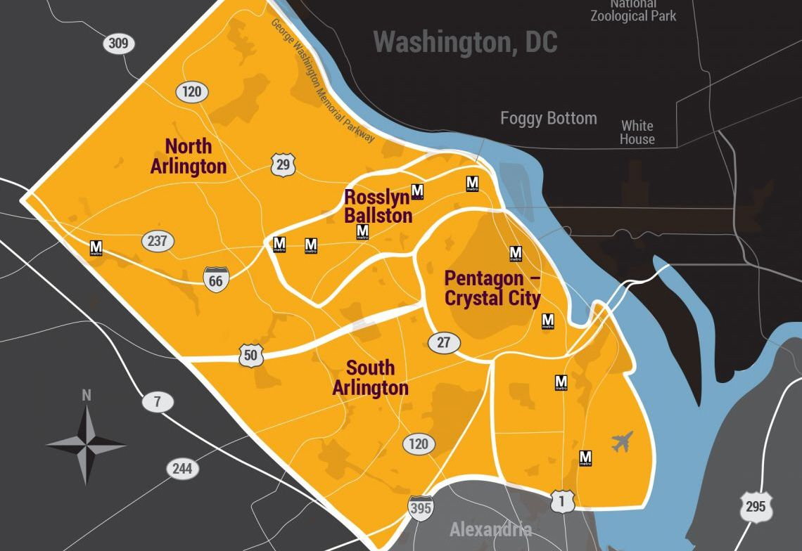 Map of Arlington, VA showing neighborhoods
